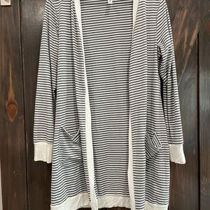 Tickled Teal gray and white cardigan